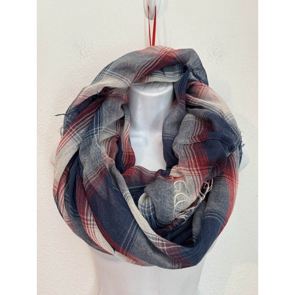 Nordstrom Bp Infinity Scarf Red White Blue Plaid Patriotic Sheer 4th July Summer